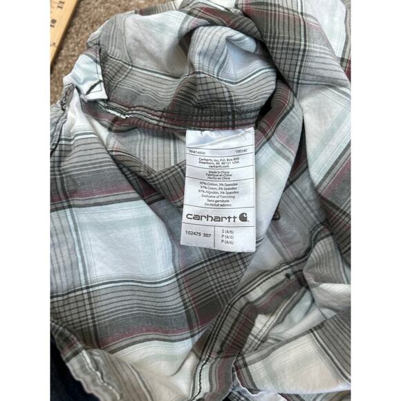 Carhartt women's button down plaid western cowgirl Rodeo cream/brown SZ SM 4/6 - Picture 6 of 8